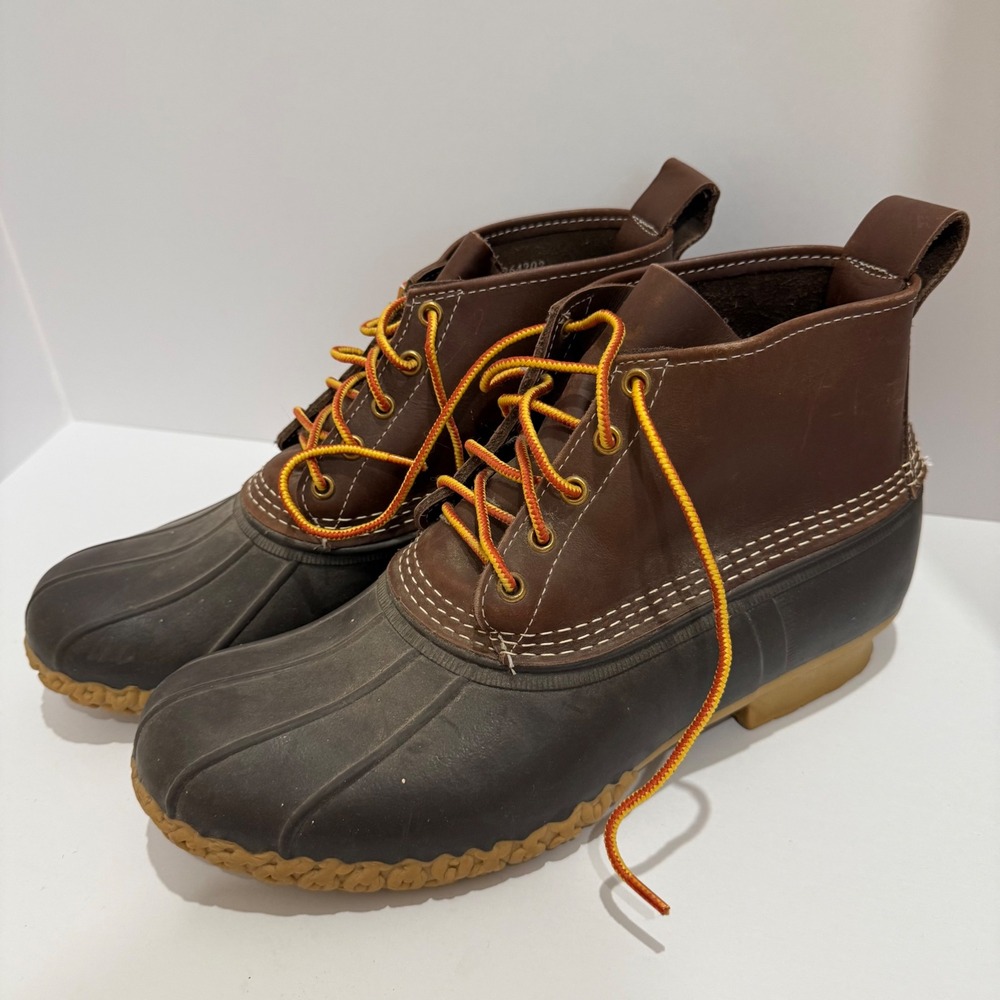 LL Bean 6 Inch Bean Boots Mens 11 W Brown Leather Rubber Duck Boots 264202 USA